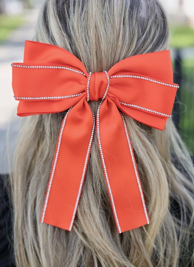 Winifred CZ Lined Hair Bow ORANGE - Caroline Hill