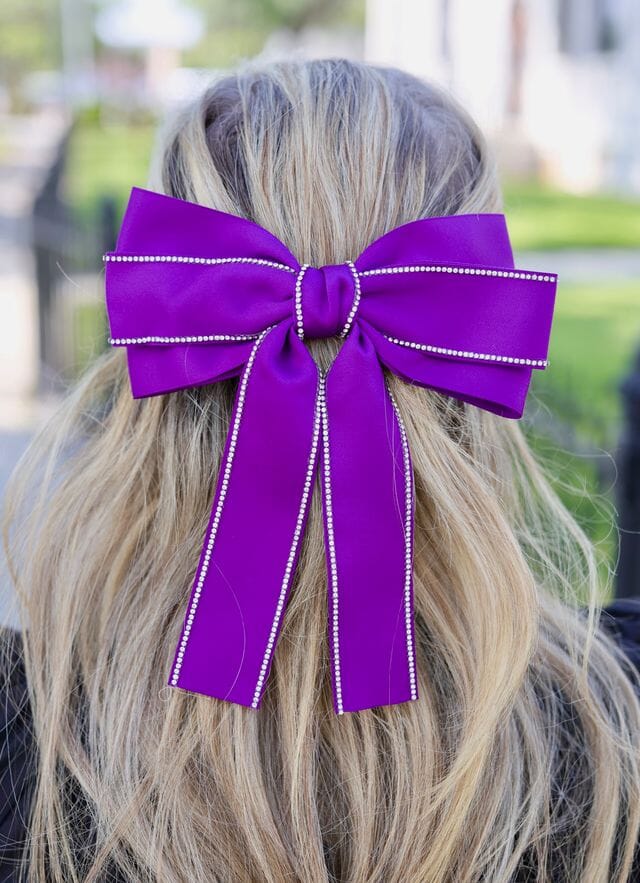 Winifred CZ Lined Hair Bow PURPLE - Caroline Hill