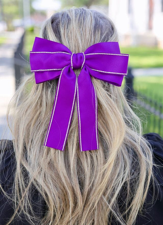 Winifred CZ Lined Hair Bow PURPLE - Caroline Hill