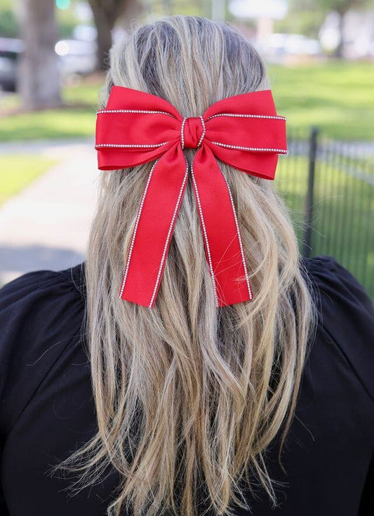 Winifred CZ Lined Hair Bow RED - Caroline Hill