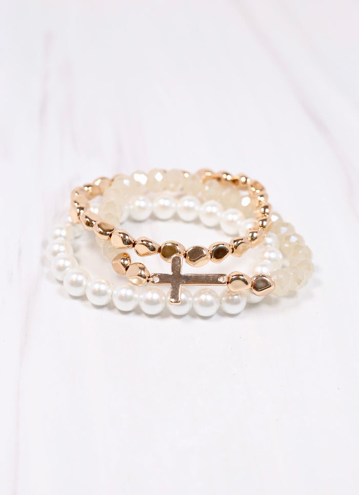 Wynton Pearl Bracelet Set GOLD - Caroline Hill