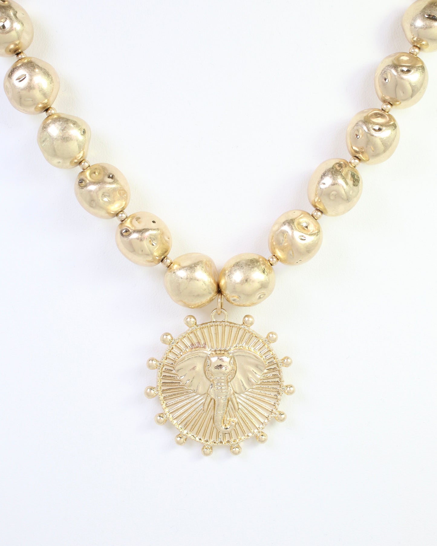 Carmen Beaded Coin Necklace-Elephant Worn Gold