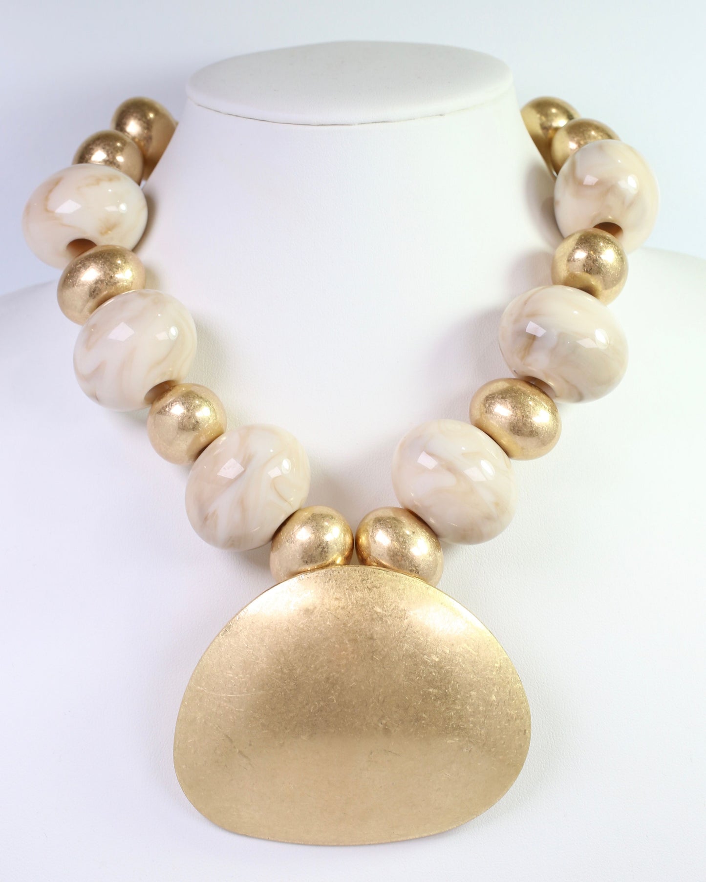 Roseburg Marble Statement Necklace with Pendant Worn Gold