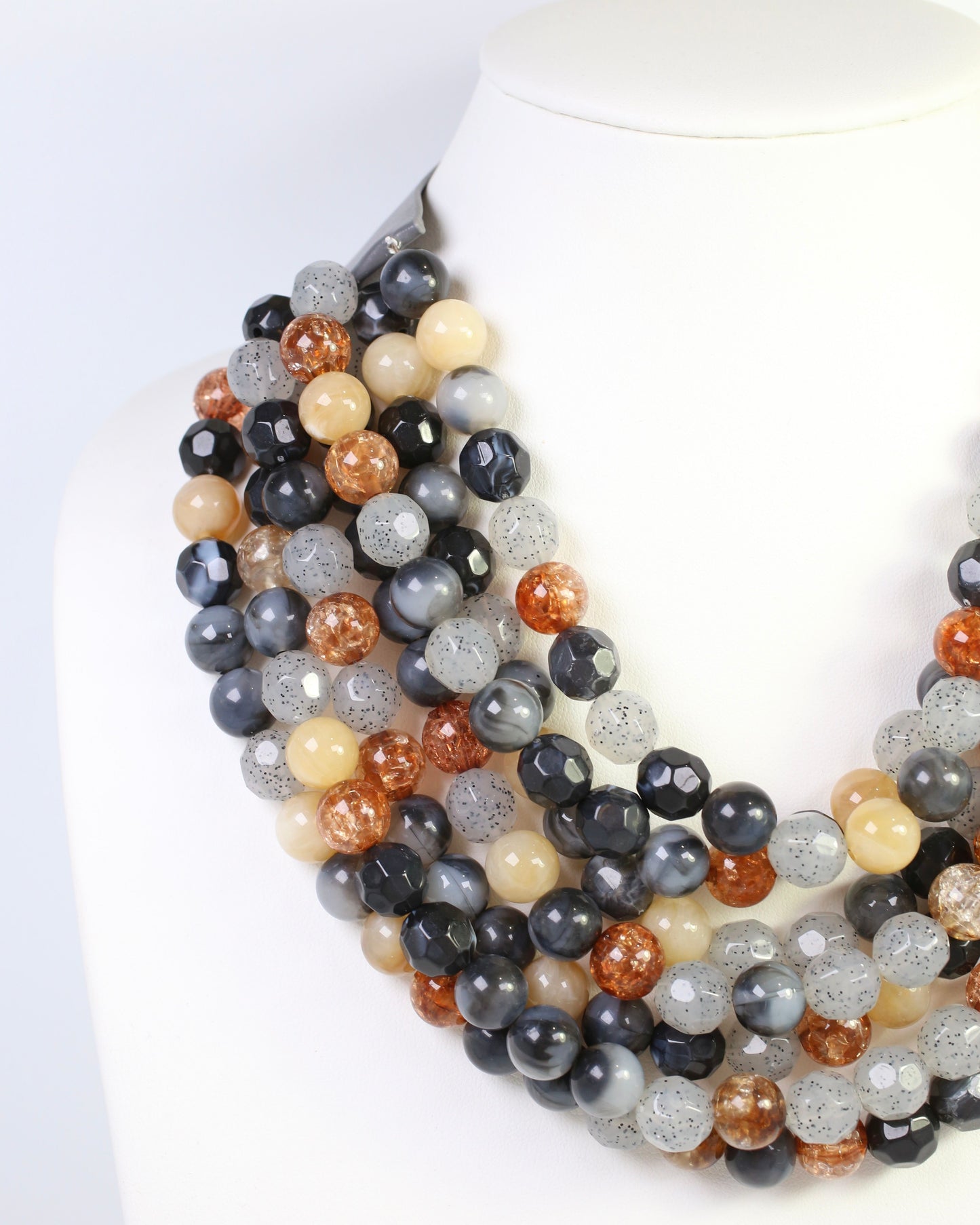 Kayden Beaded Layered Necklace Grey Multi
