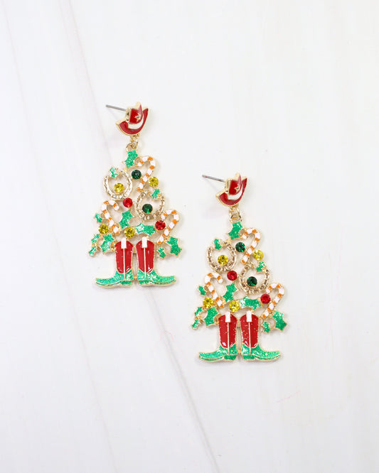 Cowboy Christmas Tree Earring Red