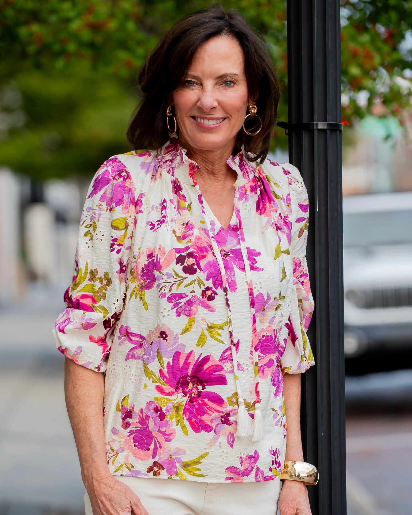 Floral Printed Eyelet Blouse