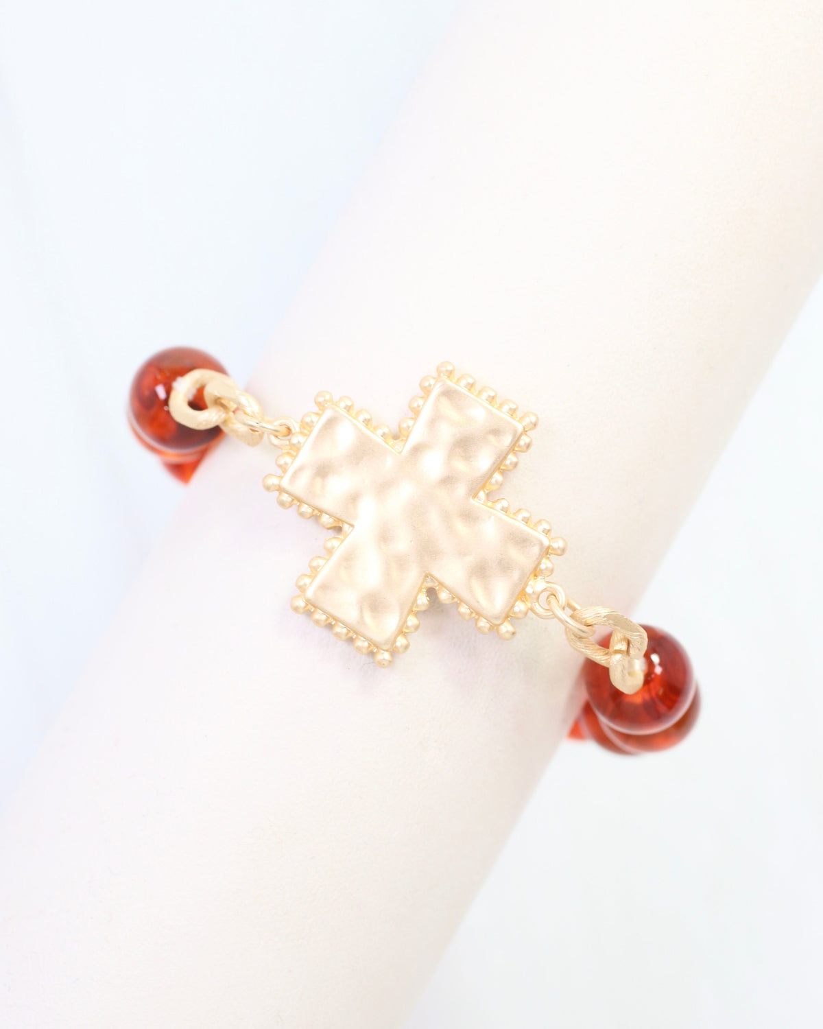 Crenshaw Cross Large Beaded Stretch Bracelet Tortoise