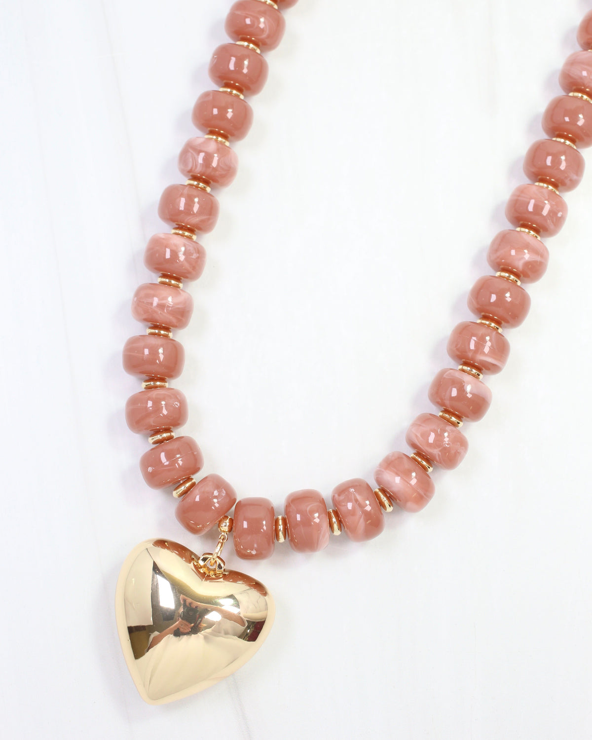 Sabina Beaded Heart Necklace Blush