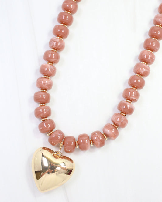 Sabina Beaded Heart Necklace Blush