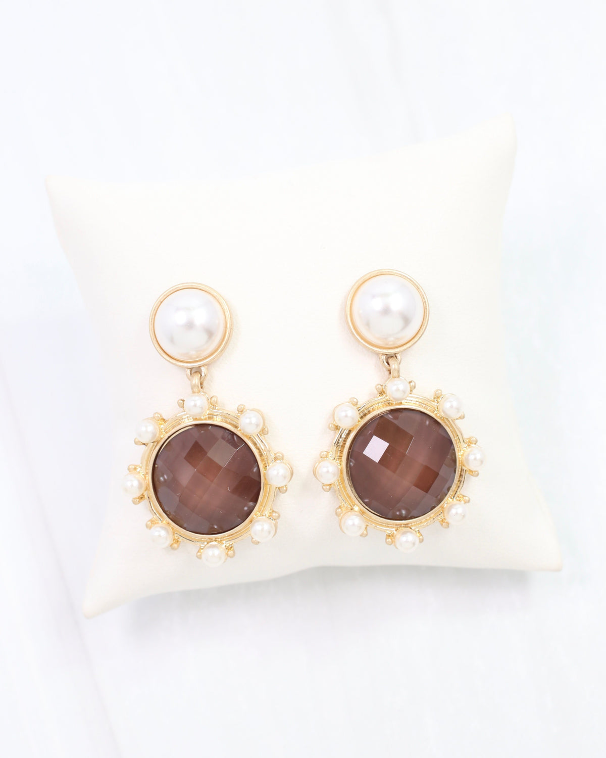 Mayra Faceted Pearl Earring Brown
