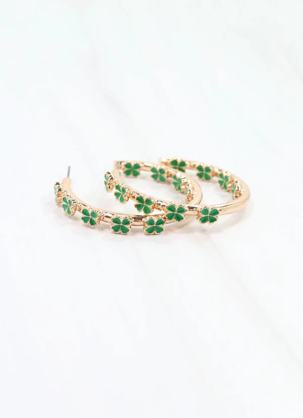 Shamrock Hoop Earring Green