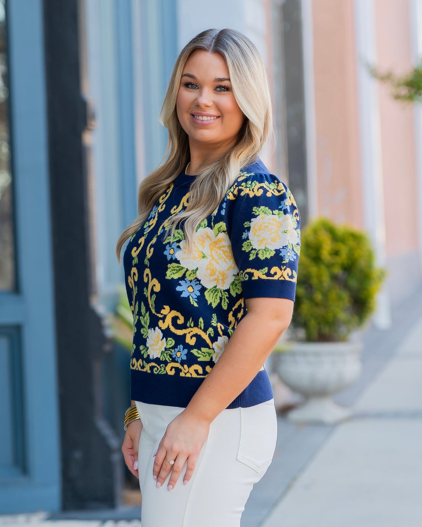 Piper Floral Short Sleeve Sweater