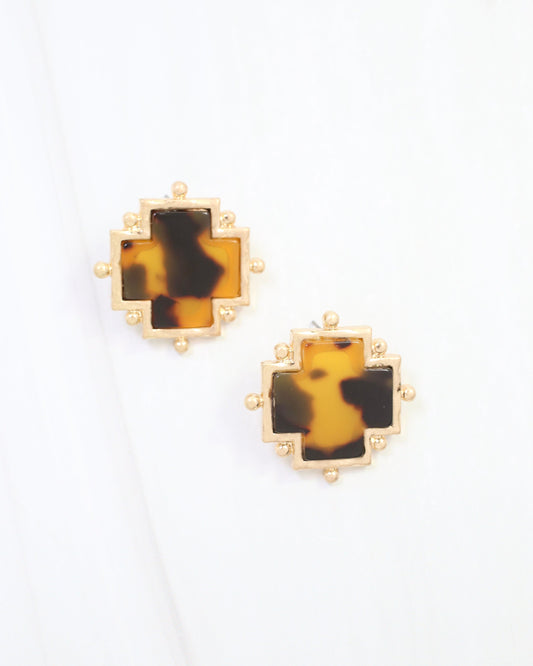 Courtier Cross Stud Earring Tortoise