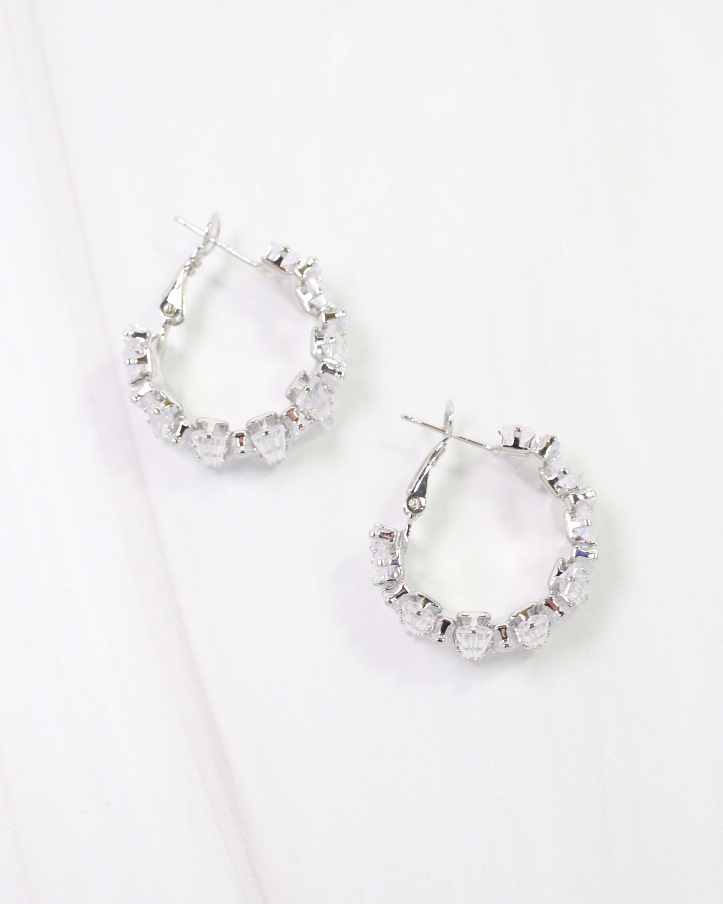 Fredonia Crystal Latchback Hoop Silver