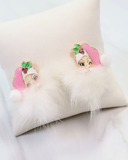 Fuzzy Santa Earring Pink