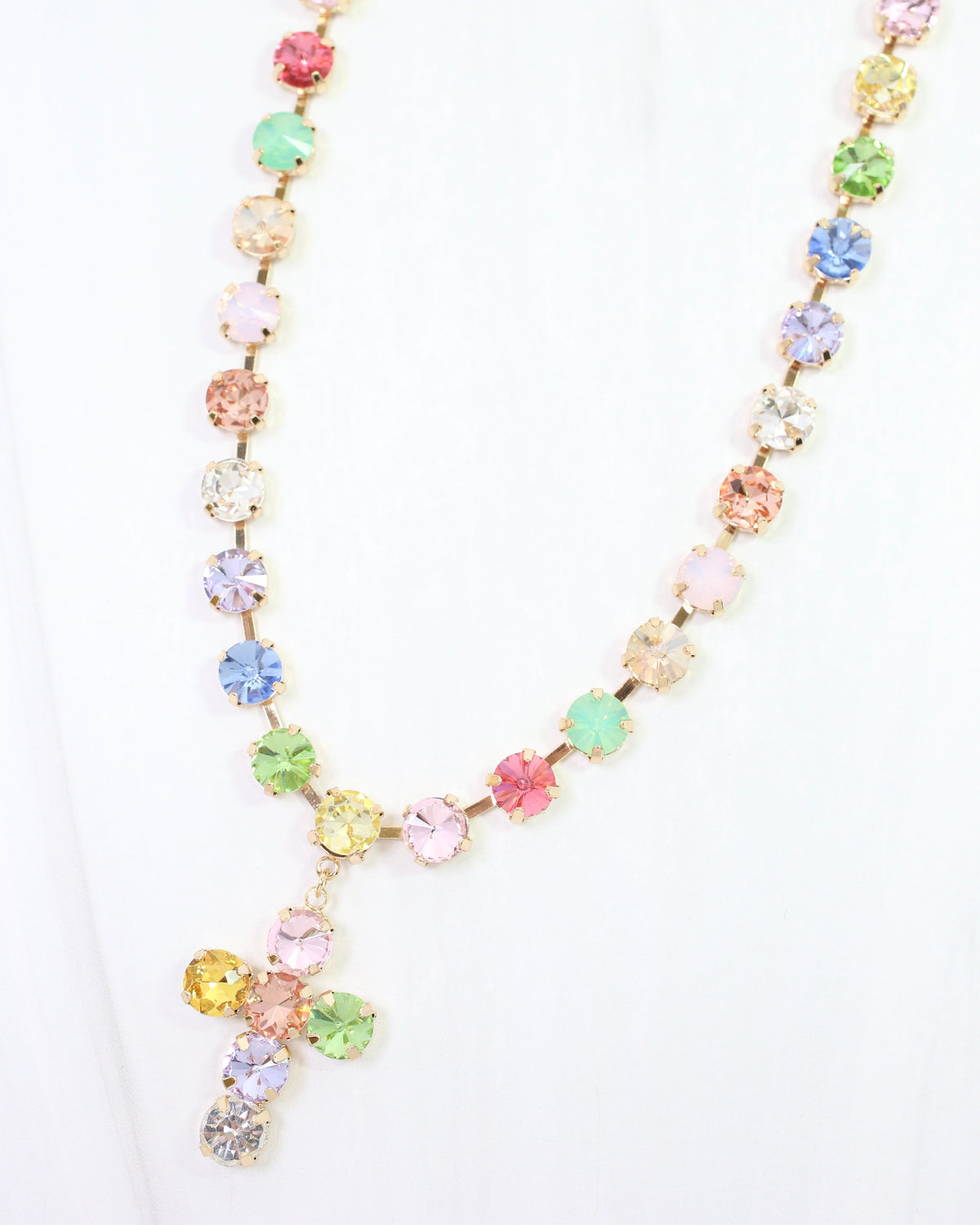 Melville Crystal  Cross Necklace Lavender Multi