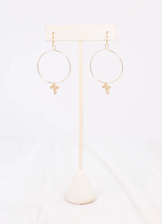 Cassidey CZ Cross Hoop Earring GOLD