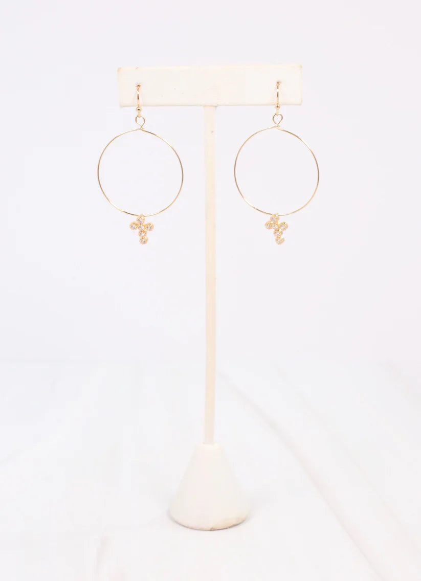 Cassidey CZ Cross Hoop Earring GOLD