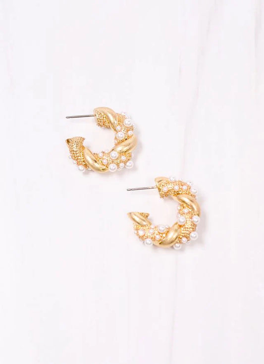 Coburn Twisted Hoop Earring with Pearls Gold