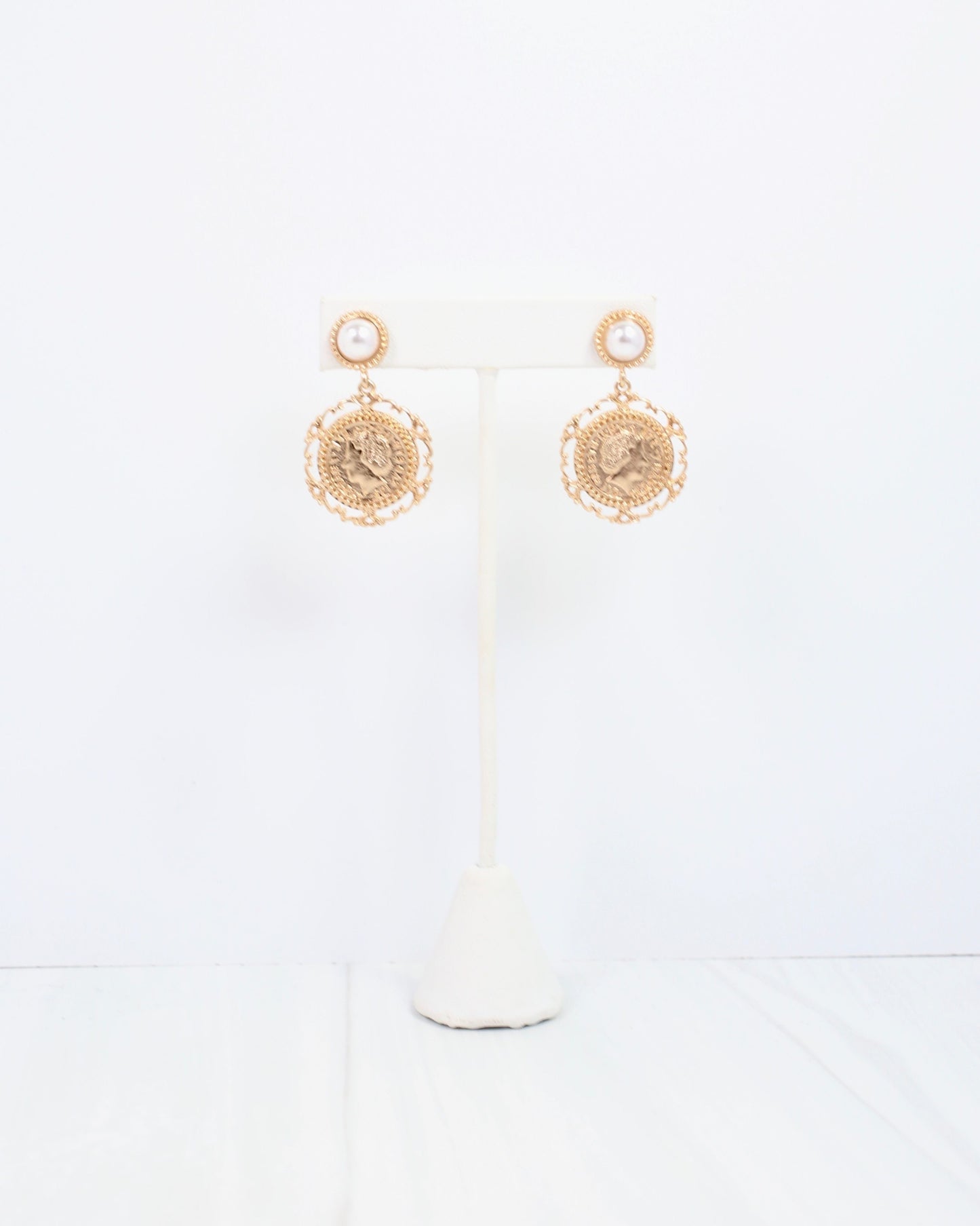 Beaud Coin Dangle Earring Worn Gold