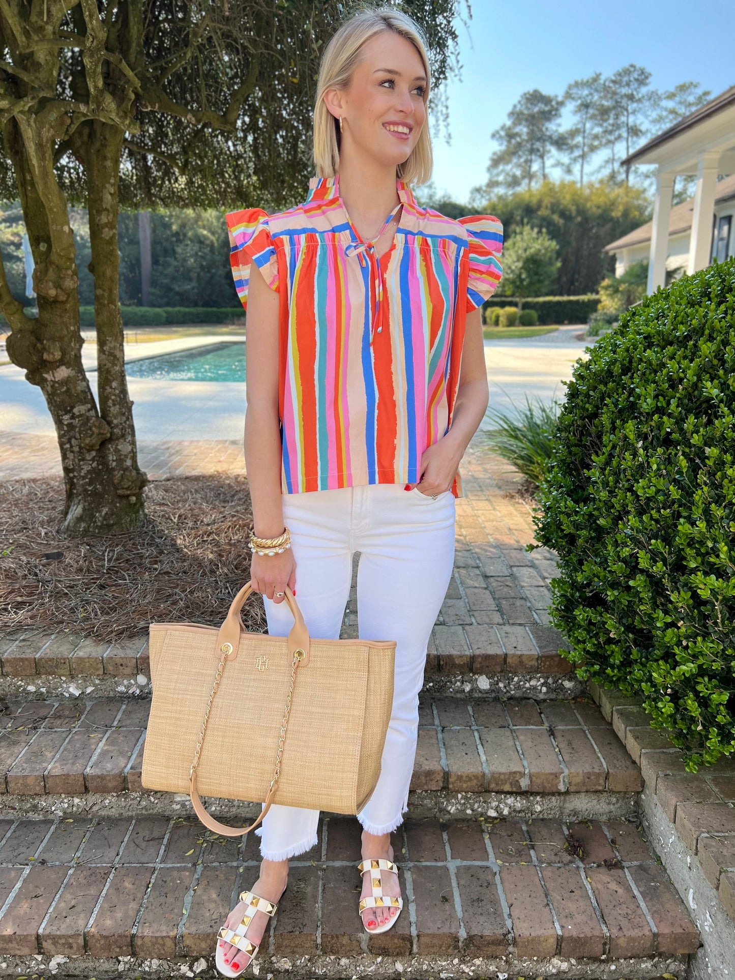 Circus Orange Stripe Flutter Sleeve Top