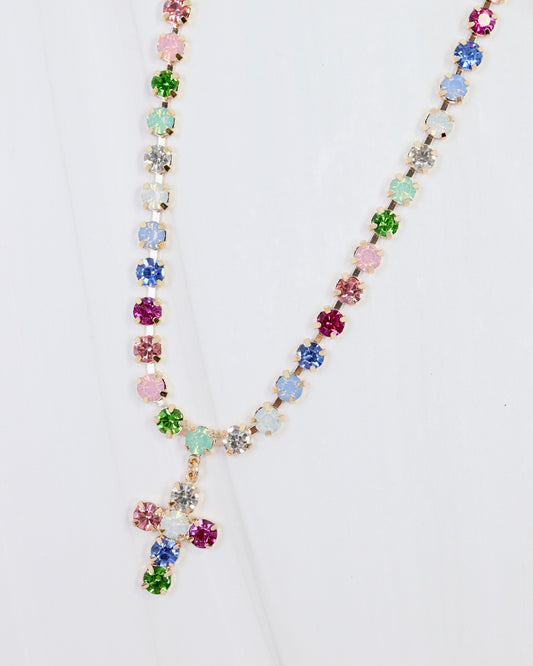 Santa Rosa Rhinestone Cross Necklace Multi