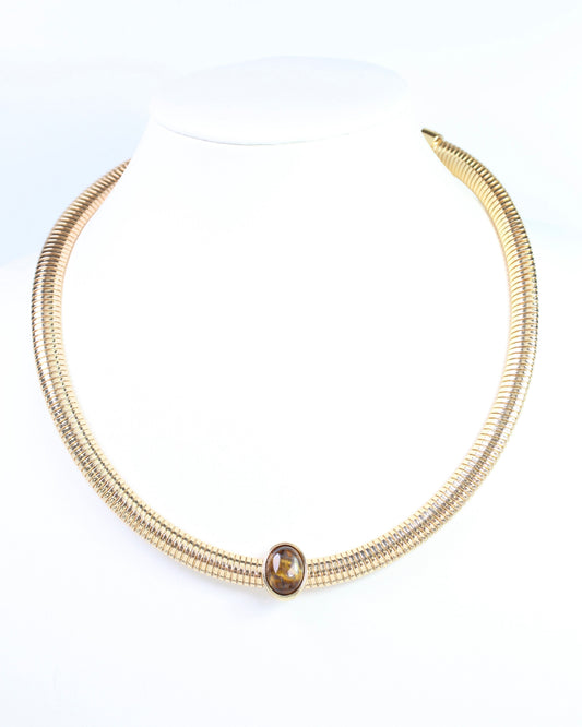 Magali Ribbed Collar Necklace with Stone Gold