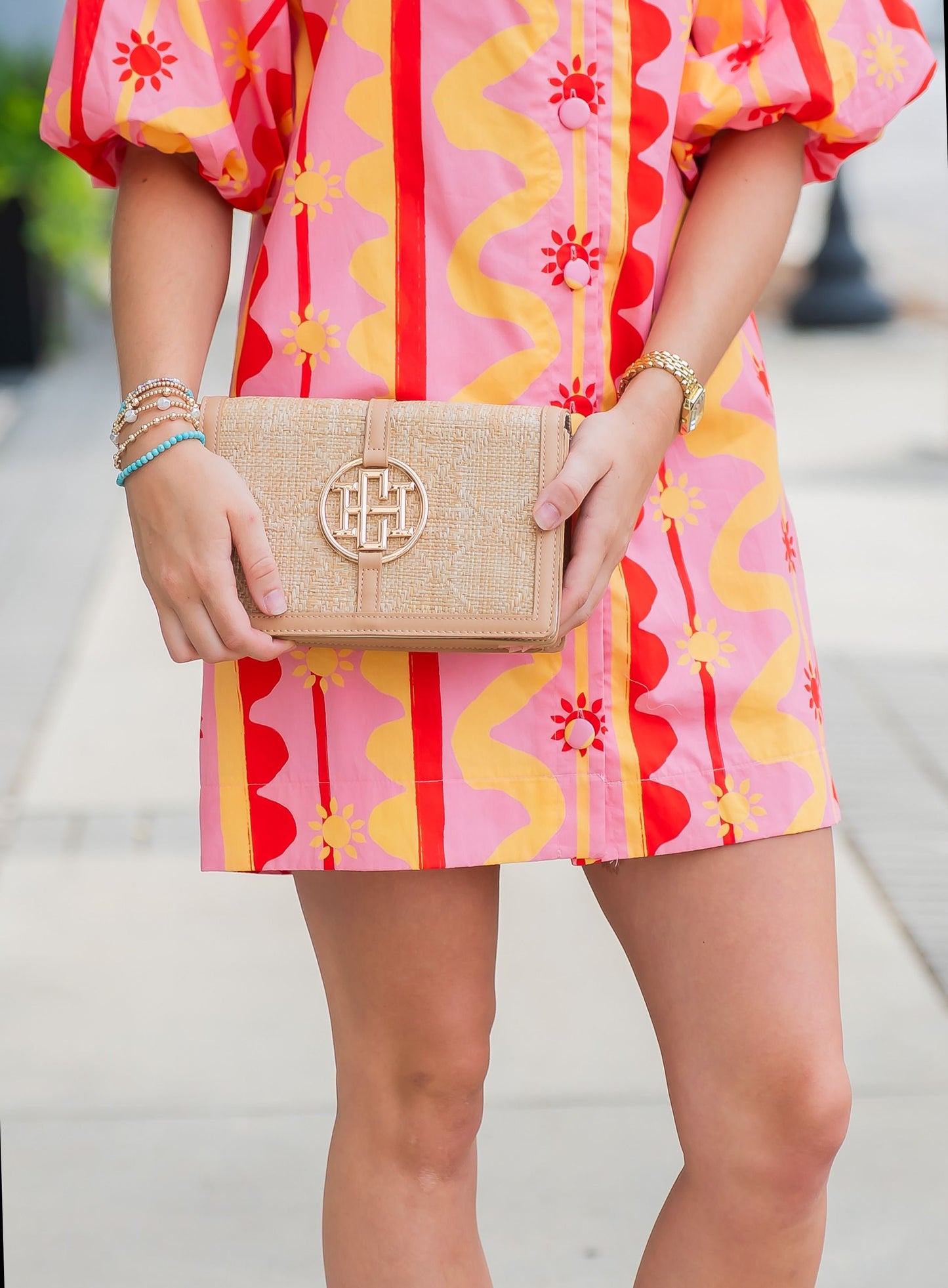 Cecilia Circle Logo Handbag Natural Lattice