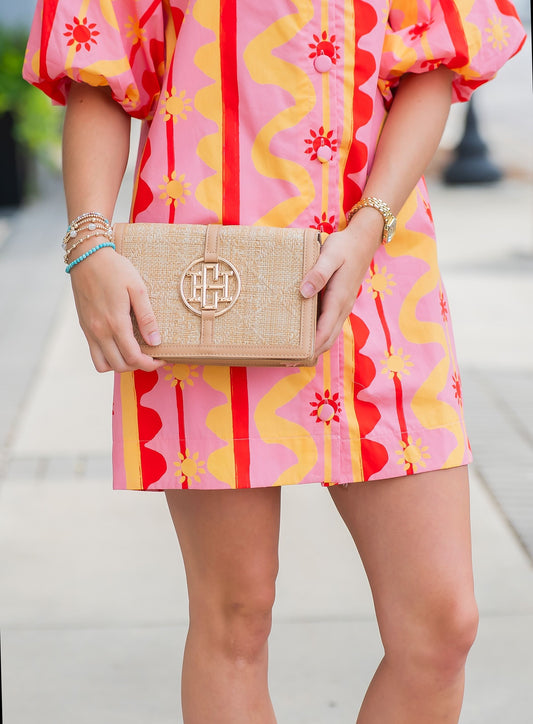 Cecilia Circle Logo Handbag Natural Lattice