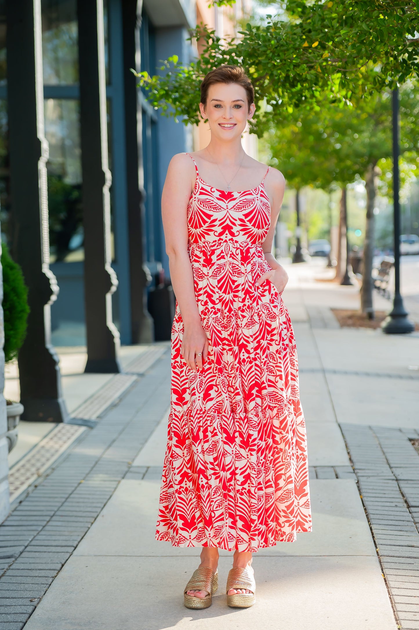 Carlsbad Tropical Print Tiered Maxi Dress