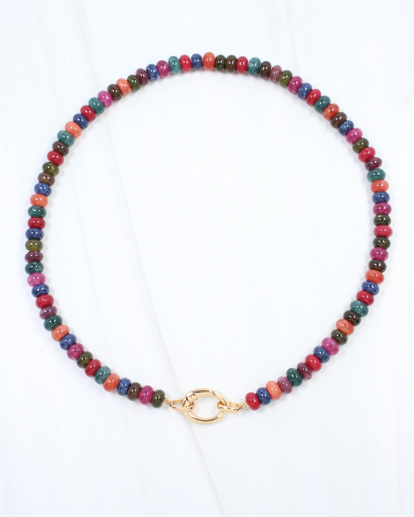 Gisela Stone Beaded Oval Clasp Necklace Dark Multi