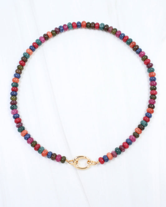 Gisela Stone Beaded Oval Clasp Necklace Dark Multi