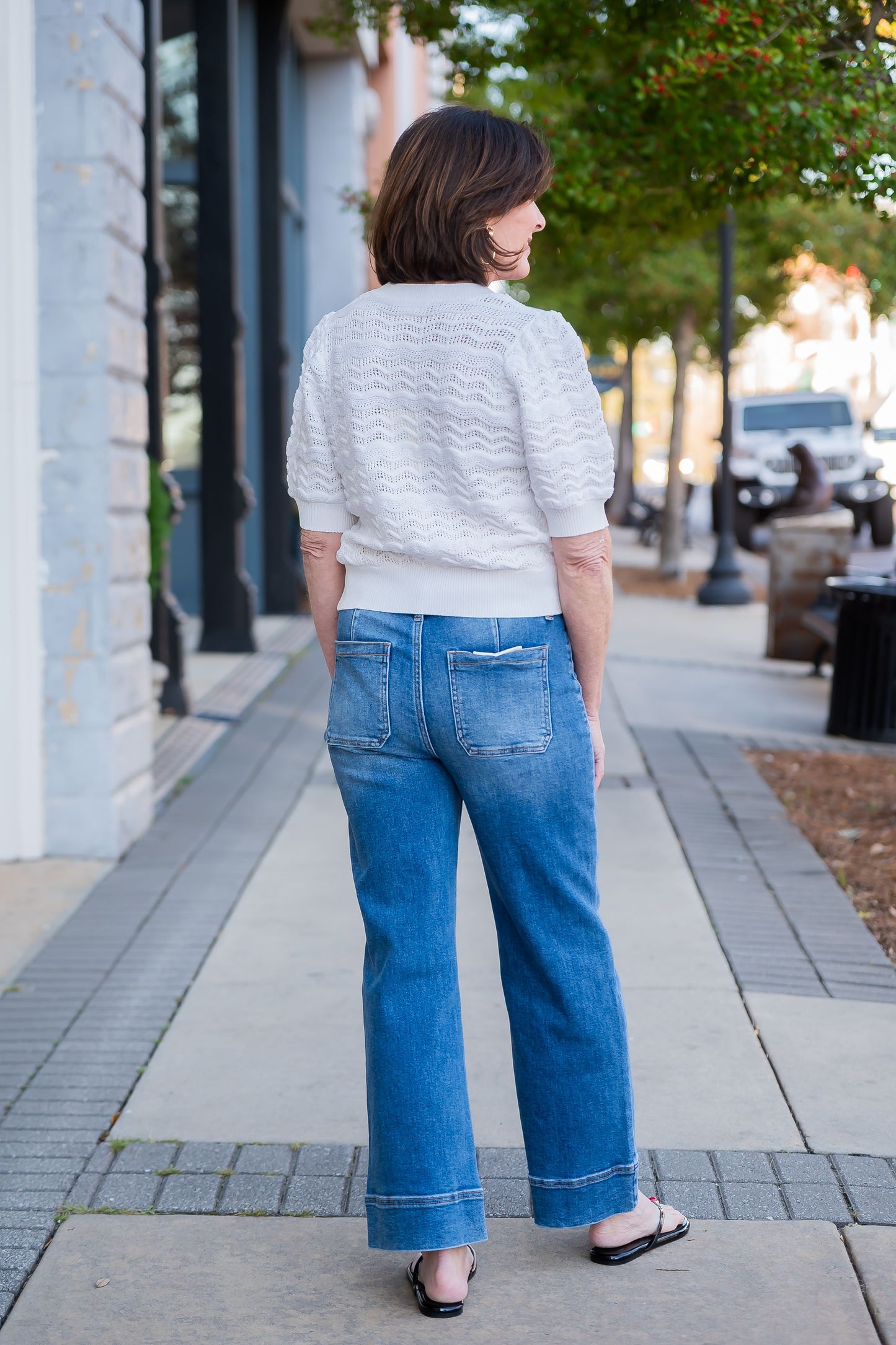 Jasmine Open Knit Button Down Top