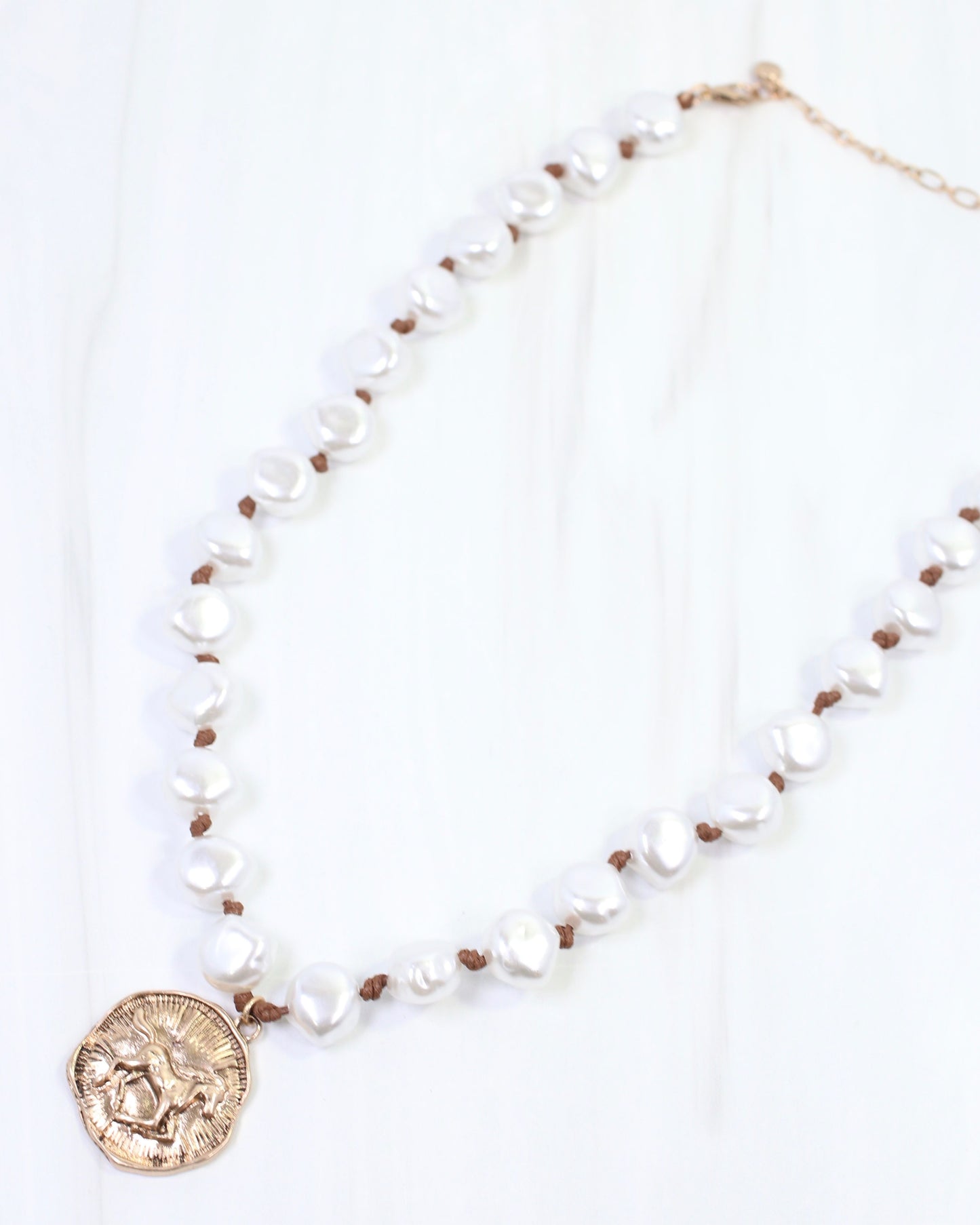 Singleton Horse Coin Necklace Pearl