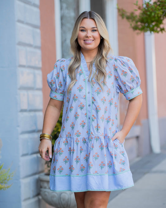 Natalie Floral Print Short Puff Sleeve Dress