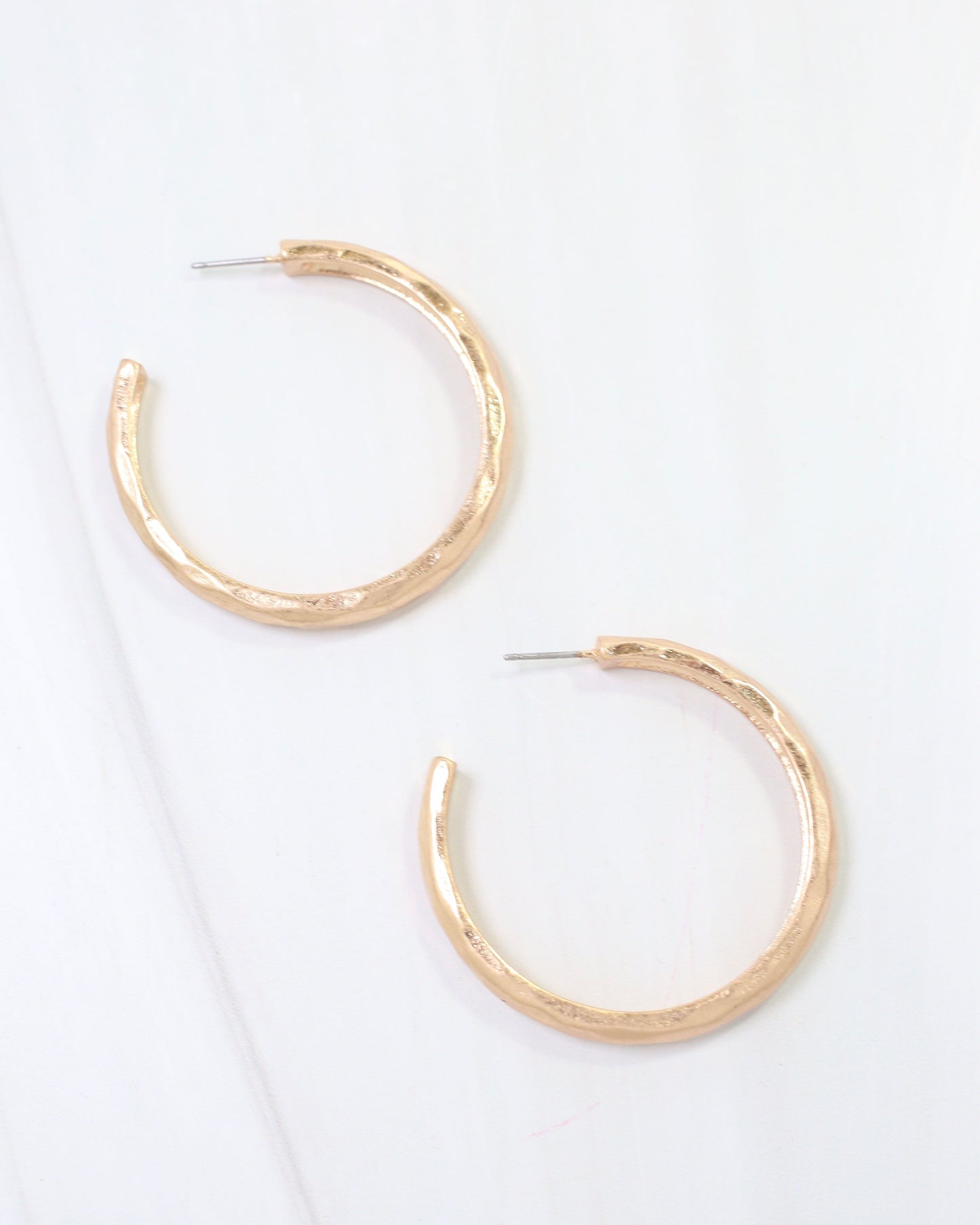 Hyde Park Hammered Hoop Earring Worn Gold