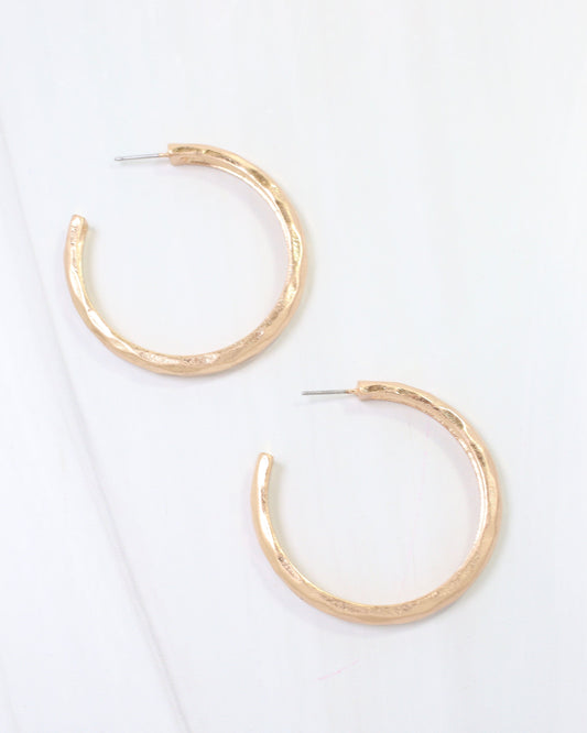 Hyde Park Hammered Hoop Earring Worn Gold