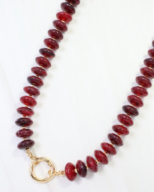 Branna Stone Necklace with Charm Toggle Burgundy