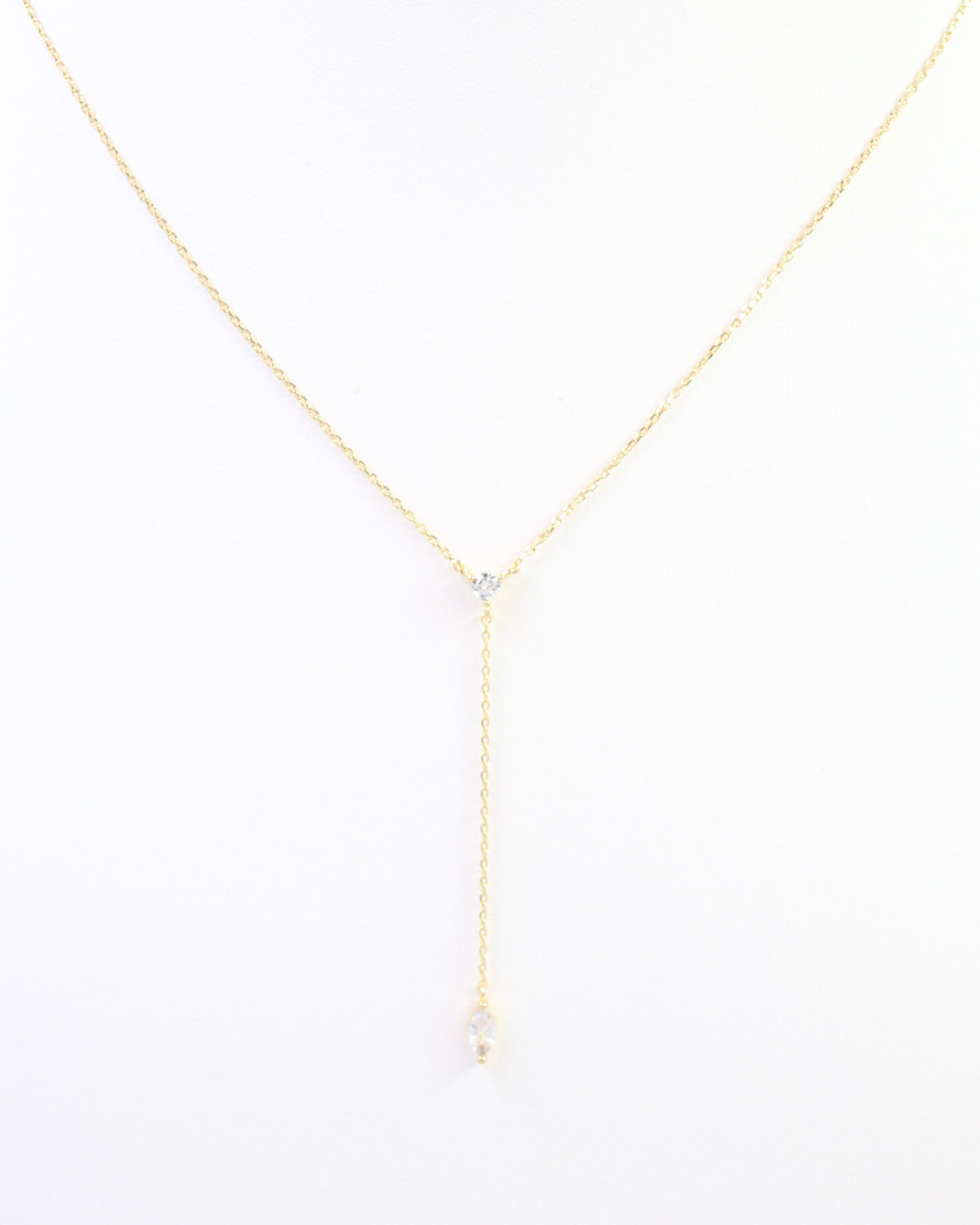 Laurel Oval CZ Drop Y Necklace WR Gold