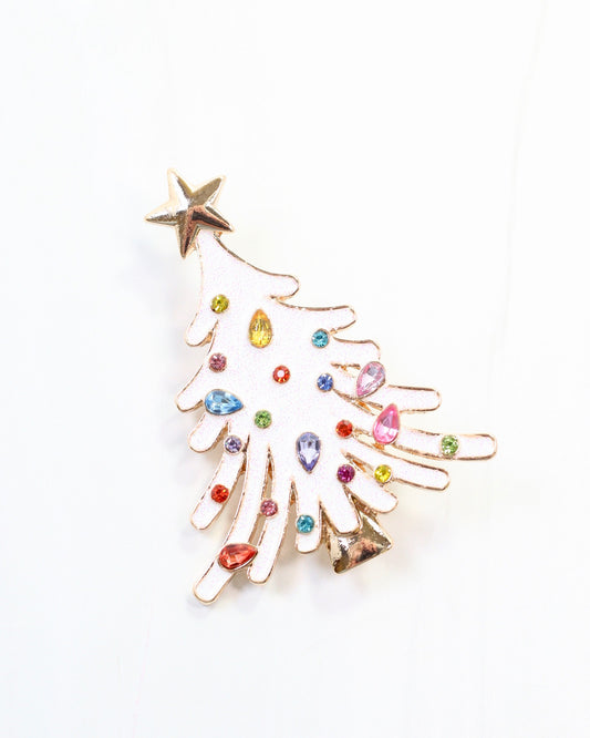 Joyful Christmas Tree Brooch White