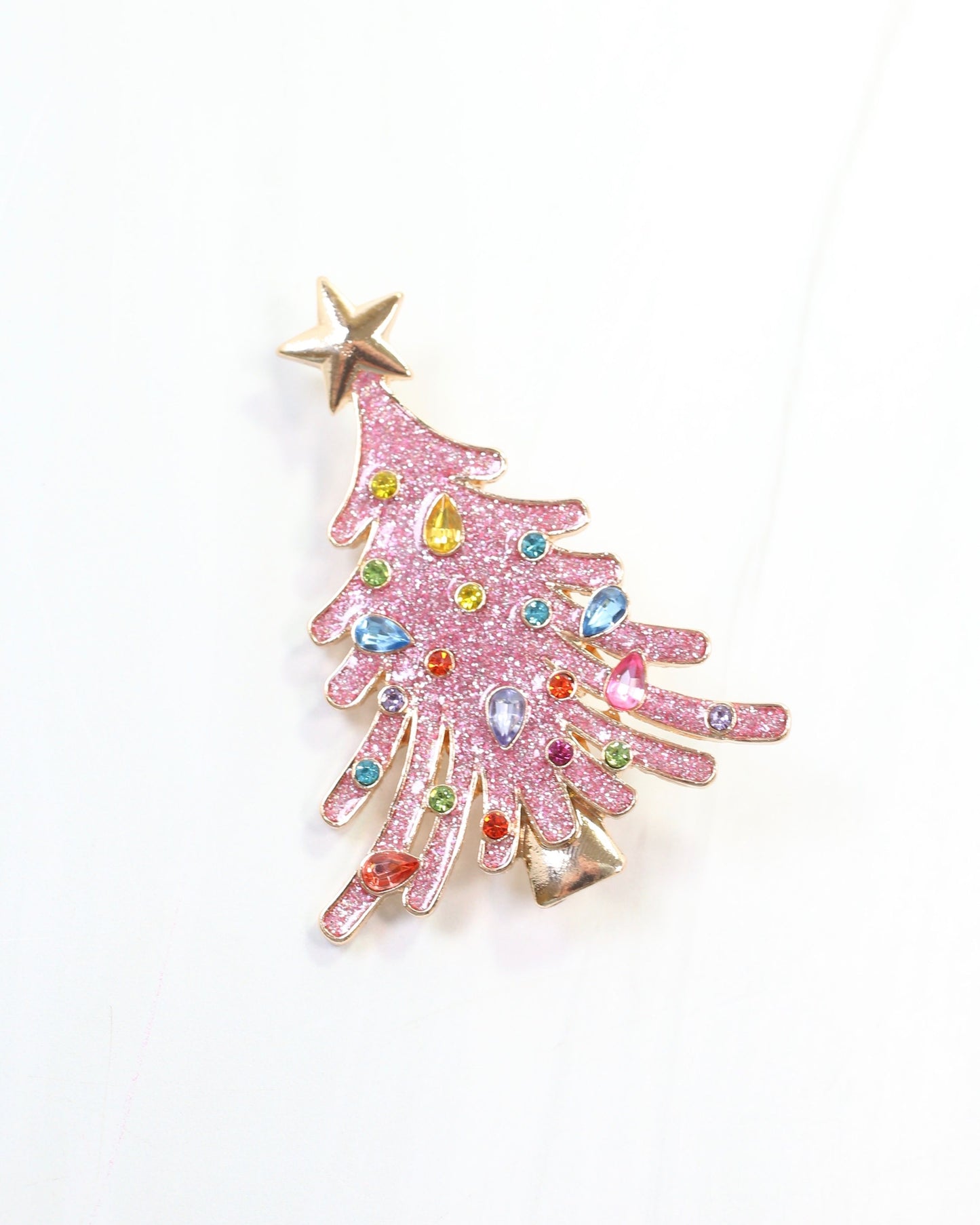 Joyful Christmas Tree Brooch Pink