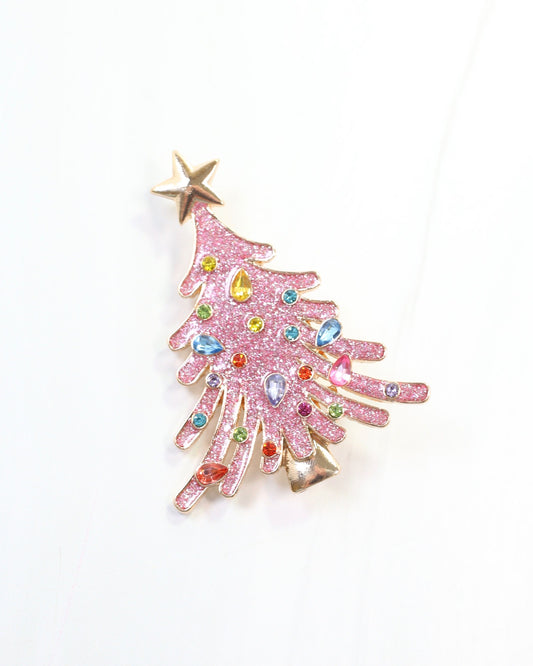 Joyful Christmas Tree Brooch Pink