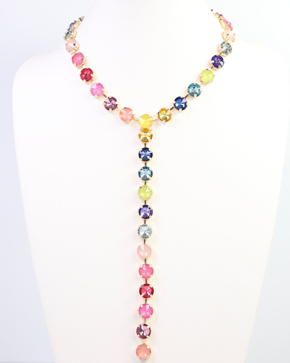 Shalimar Medium  Rhinestone Y Necklace Rainbow
