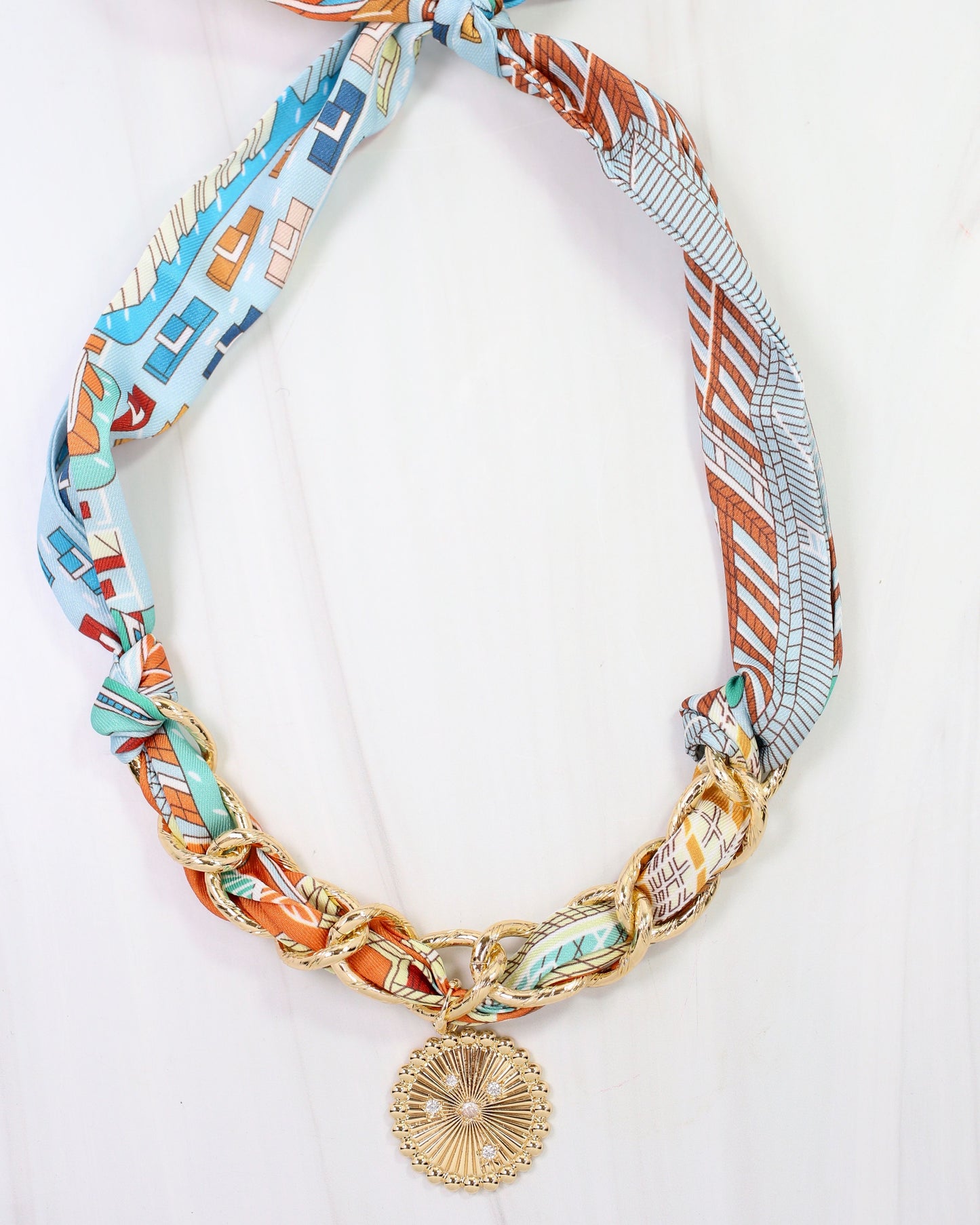 Sarah Scarf Charm Necklace Blue Orange