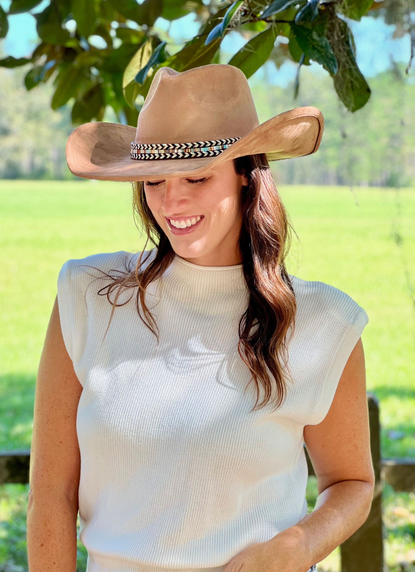 Rooney Suede Feel Hat with Band Brown