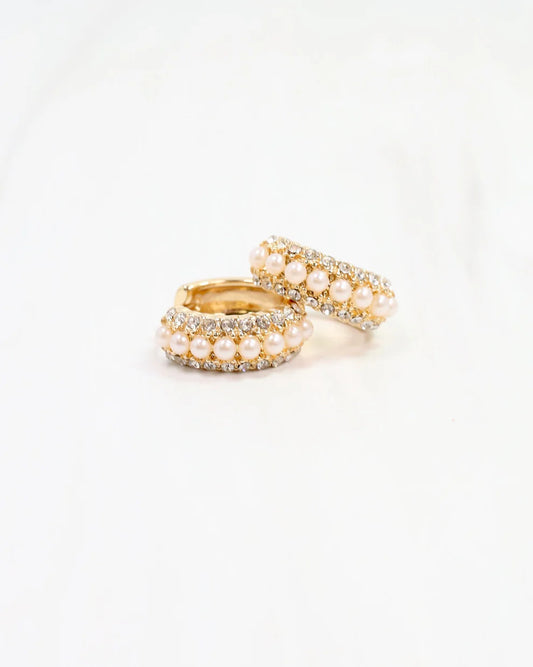 Ritz Pearl and Pave Hoop Gold