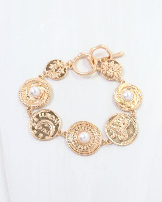 Ayr Coin Toggle Bracelet Worn Gold