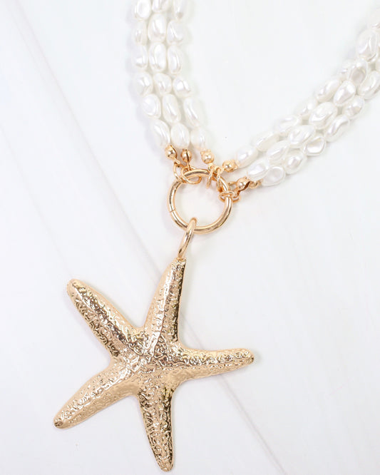 Triton Layered Pearl Starfish Necklace Cream