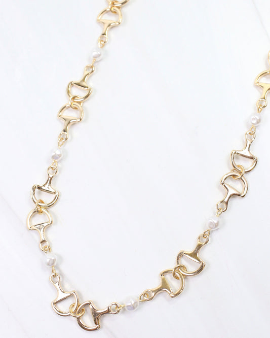 Citation Pearl and Horsebit Necklace Gold