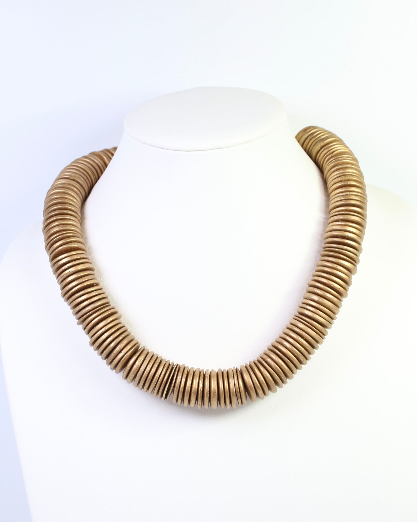 Leonora Wood Disk Bead Necklace Matte Gold